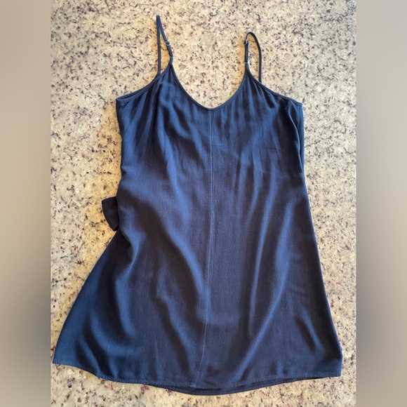 Women’s navy blue linen blend wrap dress size 8 - Picture 2 of 6